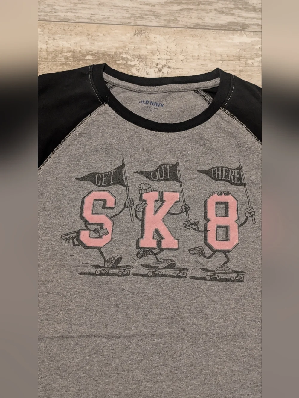 Old Navy Kids SK8 Raglan Tee - Gray, Black & Pink
